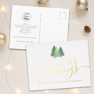 Corporate Christmas Greetings Business Logo Gold Foil Holiday Postcard