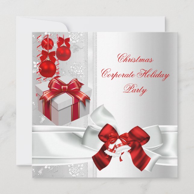 Corporate Christmas Holiday Party Red White Invitation (Front)