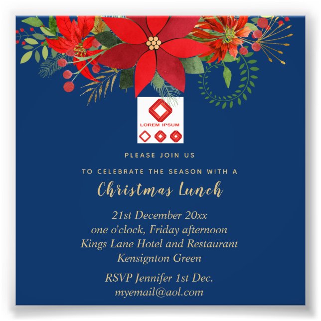 Corporate Christmas Invite (ADD LOGO) Poinsettia Photo Print (Front)
