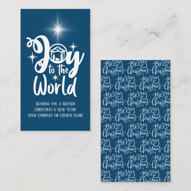 Corporate Christmas Nativity Blue White Greeting Card (Front/Back)