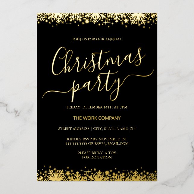 Corporate Christmas Party Black Gold Snowflake (Front)