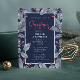 Corporate Christmas Party Blue Watercolor Floral Invitation