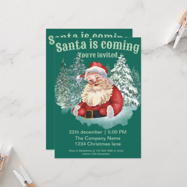 Corporate Christmas Party invitation Santa Waterco (Front/Back In Situ)
