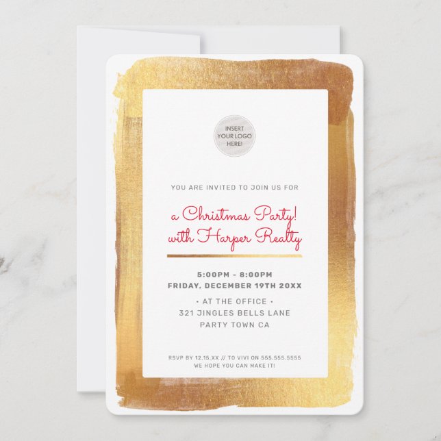 CORPORATE CHRISTMAS PARTY logo glam gold frame Holiday Card (Front)