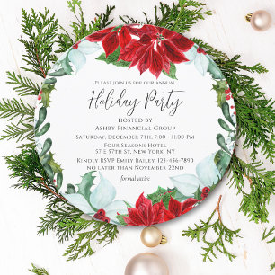 Corporate Christmas Party Poinsettia Holly Invitation