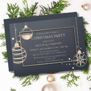 Corporate Christmas Party Rose Gold Charcoal Invitation