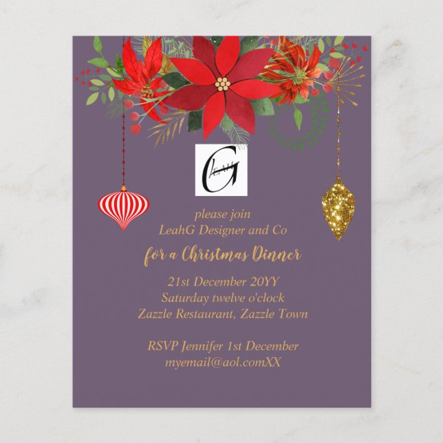 Corporate Christmas Poinsettia Mauve Gold Red (Front)