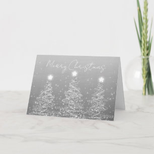 Corporate Christmas Sparkly Xmas Trees Silver Holiday Card