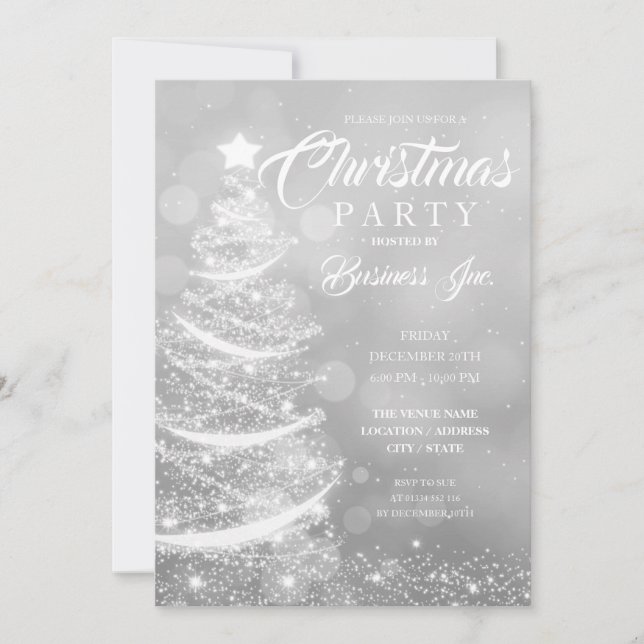 CORPORATE Christmas Tree Sparkle Silver Party Invitation (Front)