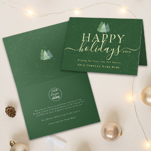 Corporate Christmas Trees Business Logo Green Gold Foil Greeting Card