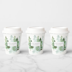 Corporate Christmas watercolor forest Paper Cups