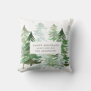 Corporate Christmas watercolor forest photo Cushion