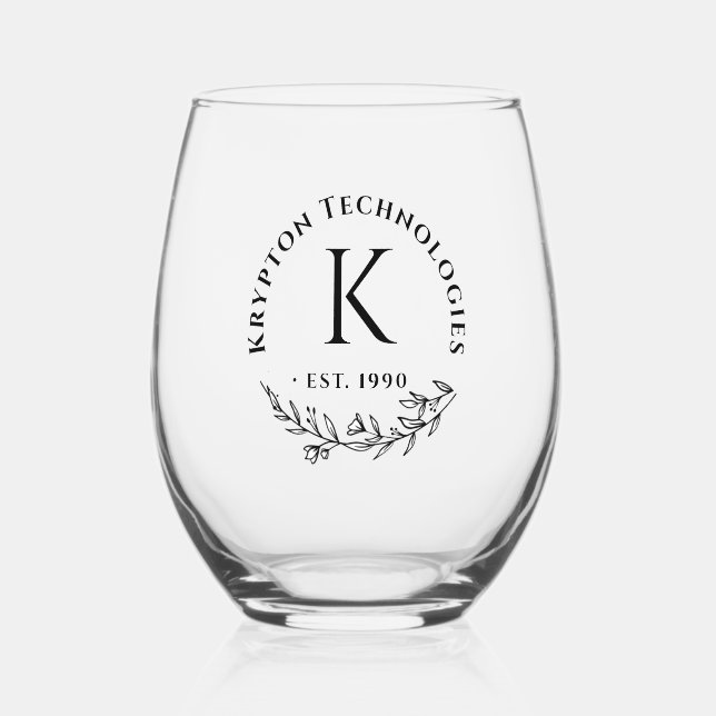 Corporate clients monogram Bulk gifts Stemless Stemless Wine Glass (Front)
