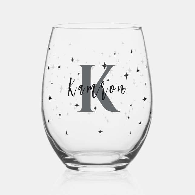 Corporate clients monogram Bulk gifts  Stemless Wine Glass (Front)