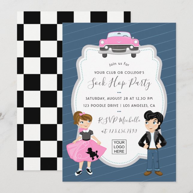Corporate/Club/College/School Sock Hop Retro Party Invitation (Front/Back)