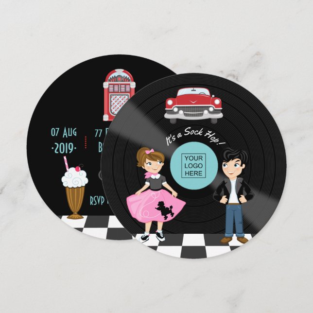 Corporate/Club/College/School Sock Hop Retro Party Invitation (Front/Back)