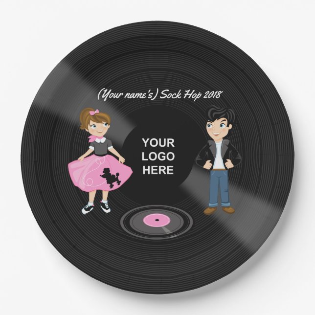 Corporate/Club/College/School Sock Hop Retro Party Paper Plate (Front)