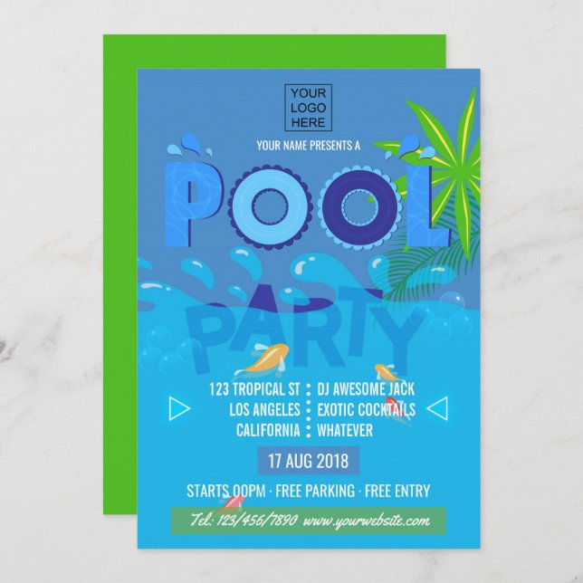 Corporate/Club Summer Pool Party Invitation (Front/Back)