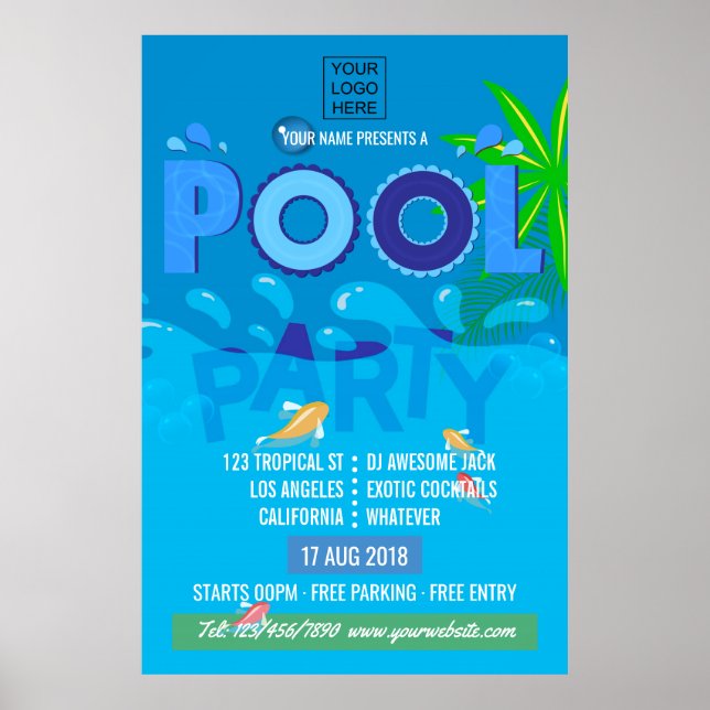 Corporate/Club Summer Pool Party Invitation Poster (Front)