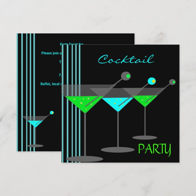 Corporate Cocktail Party Drinks Martini Blue Green Invitation (Front/Back)