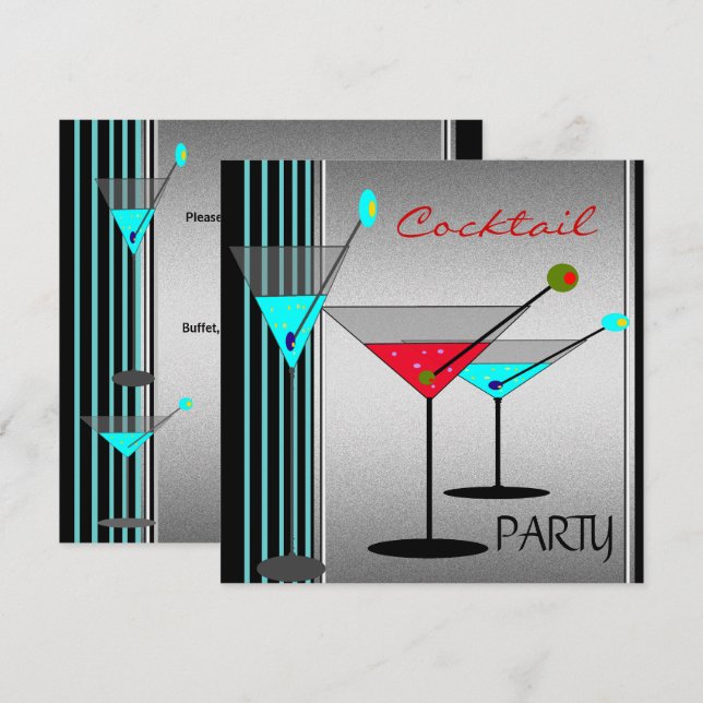 Corporate Cocktail Party Drinks Martini Blue Red Invitation (Front/Back)