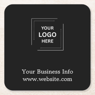 Corporate Company Minimalist Custom Black Business Square Paper Coaster