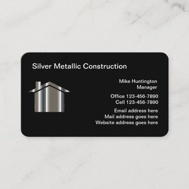 Corporate Construction Silver Tone House  Business Card (Front)