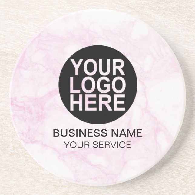 Corporate Custom Logo Modern White/Pink Marble Coaster (Front)