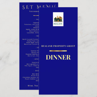 Corporate Dinner Menu Card Logo Elegant Navy Gold