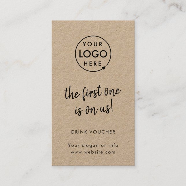 Corporate Drink Voucher | Rustic Kraft Logo Card (Front)