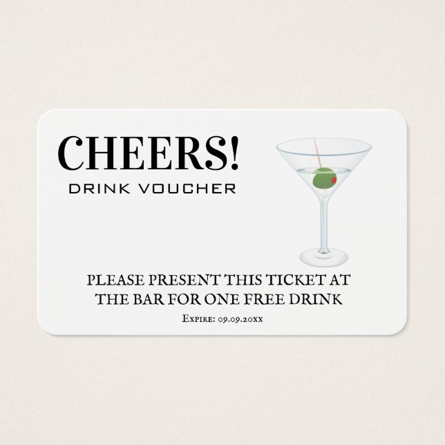 Corporate Drink Voucher Ticket White Insert Card (Front)