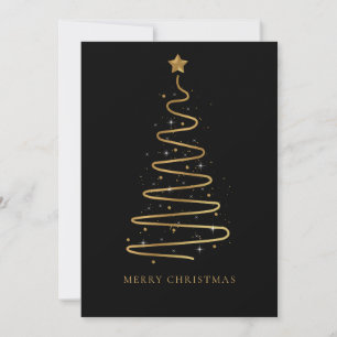 Corporate Elegant Black Gold Merry Christmas Tree Holiday Card