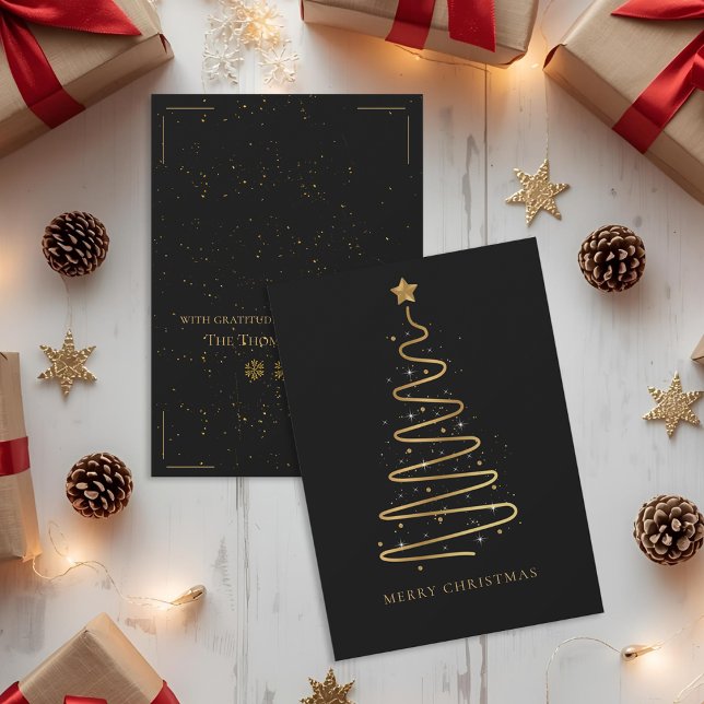 Corporate Elegant Black Gold Merry Christmas Tree Holiday Card (Corporate Elegant Black Gold Merry Christmas Tree Holiday Card)