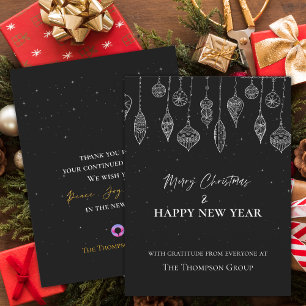 Corporate Elegant Black White Christmas New Year Postcard