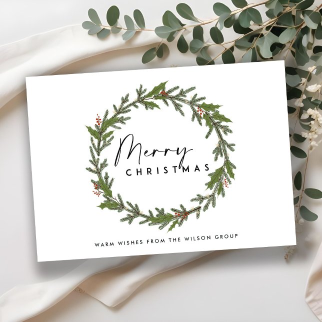 CORPORATE ELEGANT HOLLY BERRY WREATH CHRISTMAS HOLIDAY CARD (Creator Uploaded)