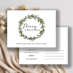 CORPORATE ELEGANT HOLLY BERRY WREATH CHRISTMAS HOLIDAY POSTCARD