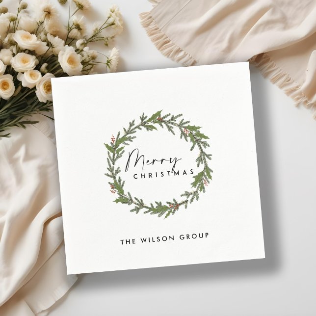 CORPORATE ELEGANT HOLLY BERRY WREATH CHRISTMAS NAPKIN (Creator Uploaded)