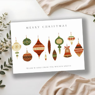 CORPORATE ELEGANT RED GREEN CHRISTMAS ORNAMENTS HOLIDAY CARD