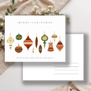 CORPORATE ELEGANT RED GREEN CHRISTMAS ORNAMENTS HOLIDAY POSTCARD