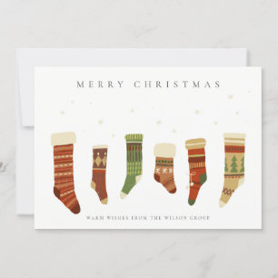 CORPORATE ELEGANT RED GREEN CHRISTMAS STOCKINGS HOLIDAY CARD