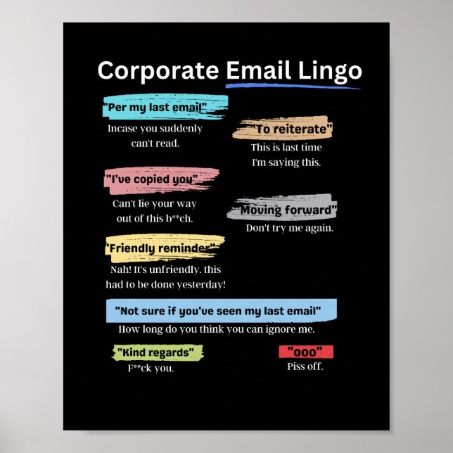 Corporate email lingo funny poster (Front)