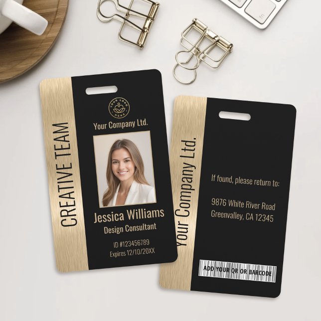 Corporate Employee Black Faux Brushed Gold ID ID Badge (Creator Uploaded)