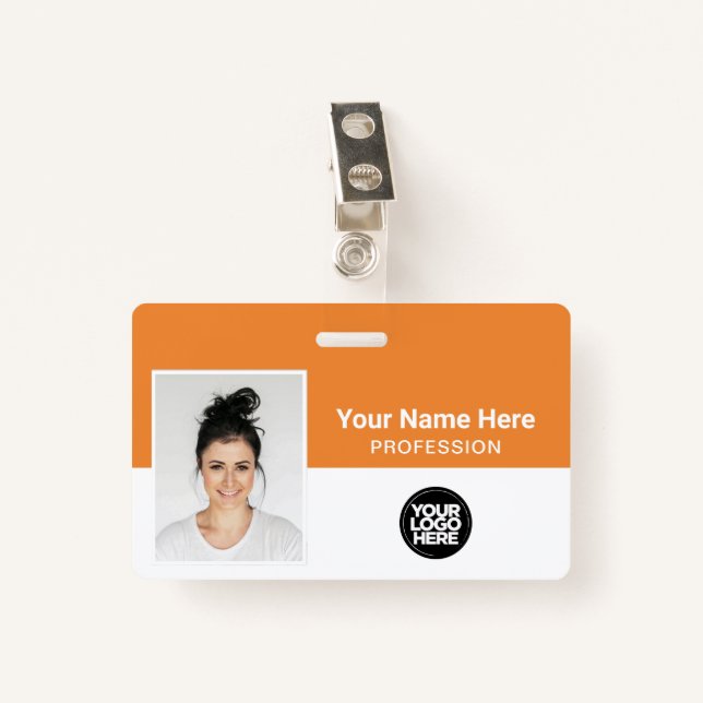 Corporate Employee, Name, Logo, Photo ID ID Badge (Front with Clip)