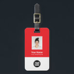 Corporate Employee Photo, Bar Code, Logo, Name Luggage Tag<br><div class="desc">Easily personalise this Custom Employee Name Luggage Tag with Photo, Scan Bar Code and business logo. A simple business design in red and white colours fully customisable in front and back sizes, sans-serif basic and modern fonts and a professional and clear look. Perfect as Employee Business Travel Gadgets, Travel Accessories...</div>