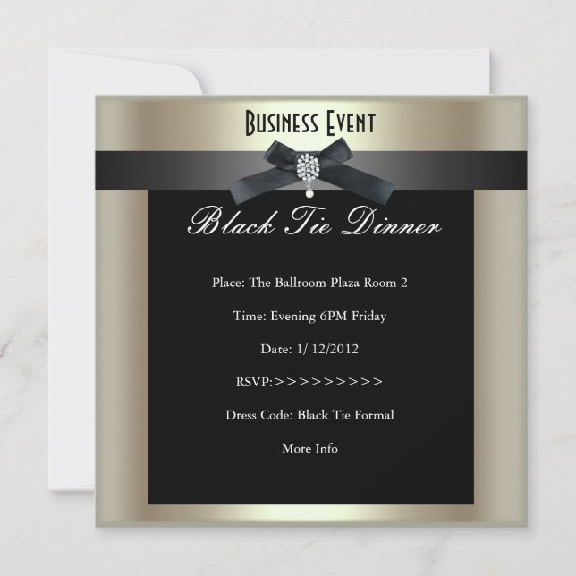 Corporate Event Formal Black Tie Champagne Invitation (Front)