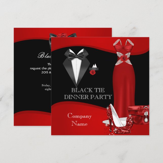 Corporate Formal Dinner Party Black Tie Red 3 Invitation (Front/Back)