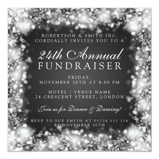 Corporate Fundraiser Gala Party Silver Sparkling Invitation