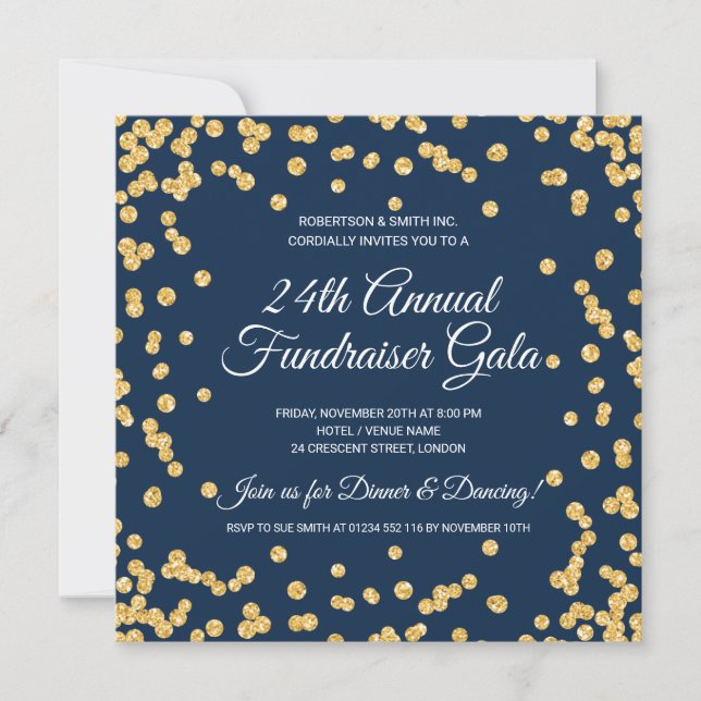 Corporate Fundraiser Gold Glitter Confetti Navy (Front)