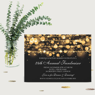 Corporate Fundraiser Gold Sparkling String Lights Invitation