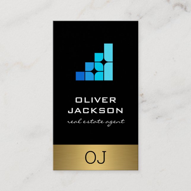 Corporate Geometric Blue Shapes Logo Business Card (Front)